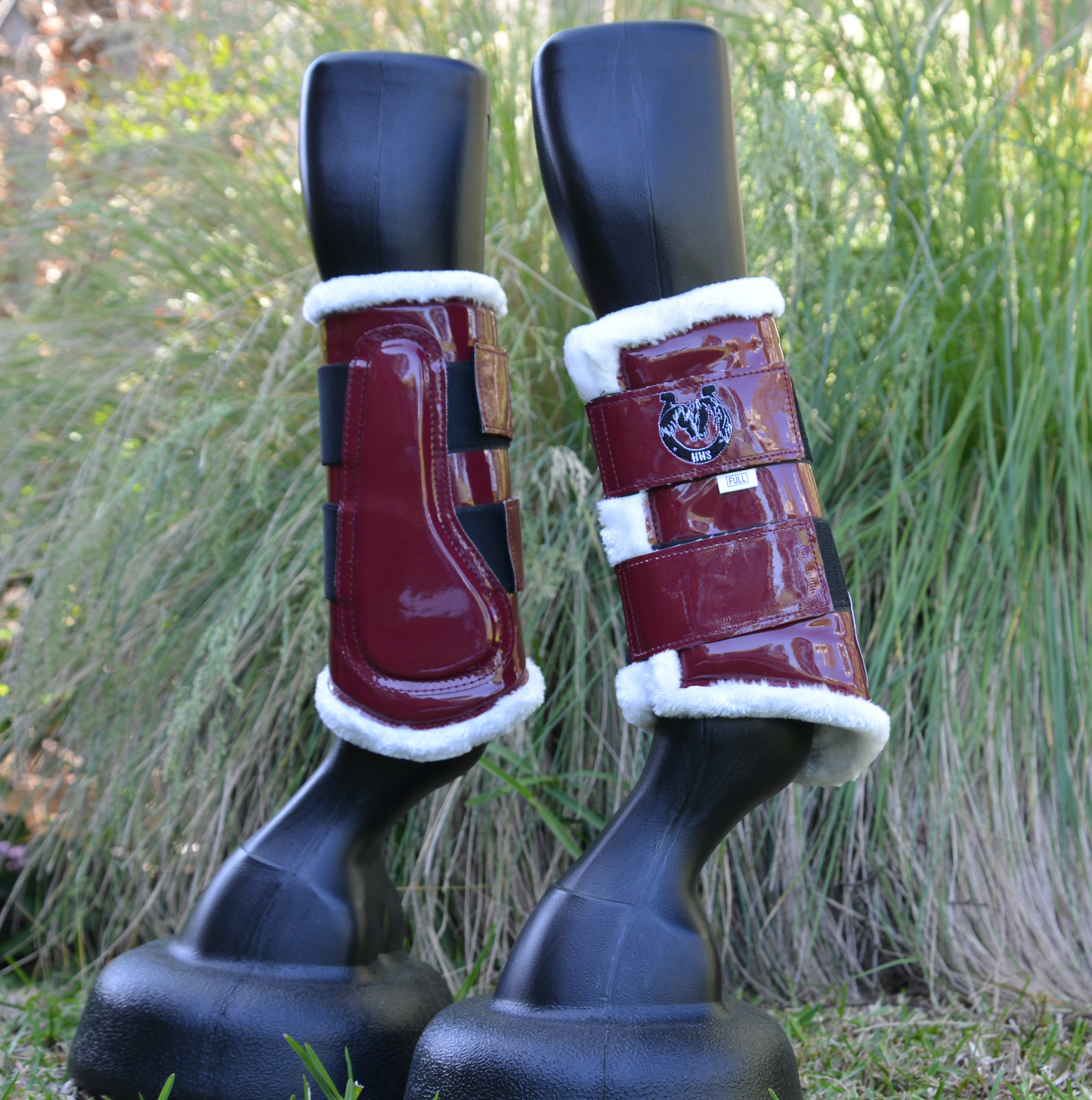Maroon Brushing Boots with White Faux Fur
