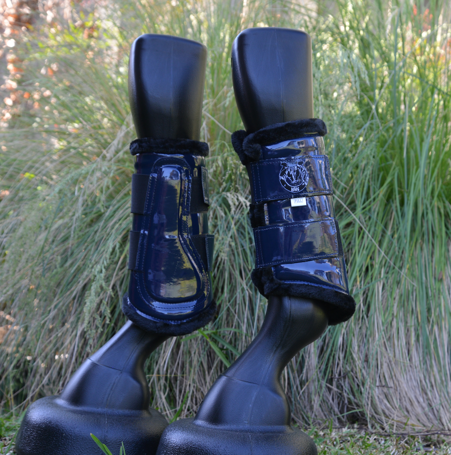 Navy Brushing Boots with Black Faux Fur