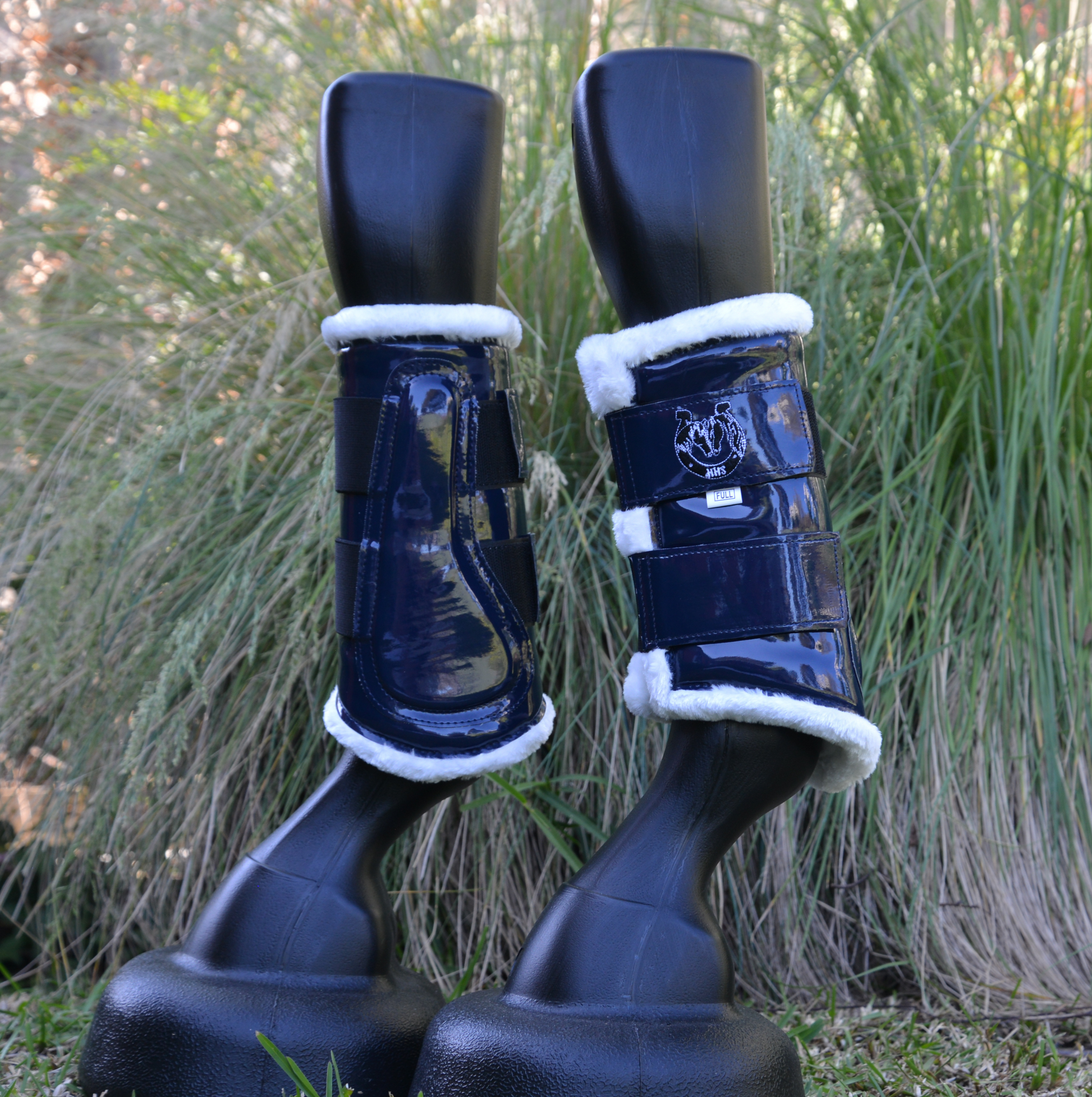Navy Brushing Boots with White Faux Fur